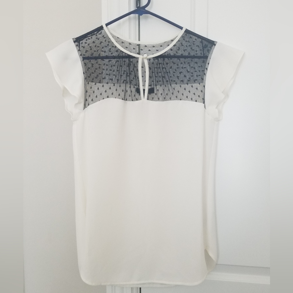 J. Crew ruffle sleeve off white lace detail blouse